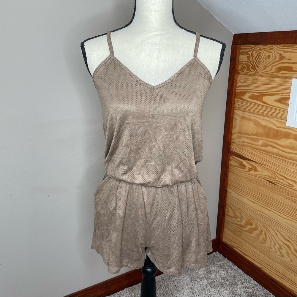 Free People Movement Tan Brown Faux Suede Sleeveless Romper Small NWT